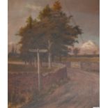 S A Knowles (20th century) Wooded country lane with signpostSigned and dated 1922, oil on canvas,