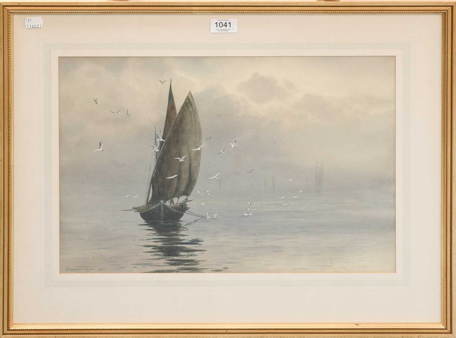 Edward Horace Thomson (1879-1949)Fishing boat attracting seagullsSigned and dated 1921, watercolour, - Image 4 of 6