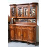 An lnlaid Mahogany Sideboard, the upper section with a pair of central glazed cupboard doors flanked