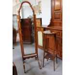 A Mahogany Cheval Mirror, lacking finials, 47cm by 160cmA Mahogany Plant Stand (2)