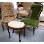 An Edwardian Rosewood Framed Buttoned Nursing Chair A Late Victorian Mahogany Framed Example (a/f)