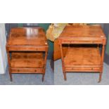 A Pair of Modern Yew Wood Bedside Tables, 47cm square by 60cm