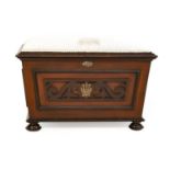 A Late Victorian Mahogany Box Ottoman, late 19th/early 20th century, recovered in cream fabric