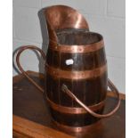 An Oak Brass Coopered Twin-Handled Pail, 46cm handle to handleAn Oak Copper-Bound and Handled Coal