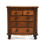 A Late 19th Century Mahogany and Pine-Lined Straight Front Chest of Drawers, the moulded top of