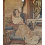 M* Haywood (19th century) Ragamuffin in an interior Signed watercolour; together with a needlework