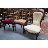 A Victorian Buttoned Nursing ChairA Pair of 19th Century Rosewood Chairs (3)