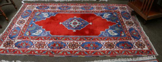 Turkish Rug of Transylvanian Design, the cream field with sky blue medallion framed by ivory