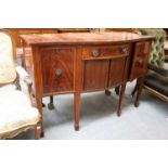 A George III Style Crossbanded Mahogany Sideboard, with serpentine front, 138cm by 60cm by 92cm