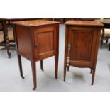 A Near Pair of Edwardian Inlaid Mahogany Bedside Cupboards, largest 40.5cm square by 77cm