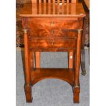 A Regency Mahogany Work Table, the rectangular hinged top opening to reveal a mirror and