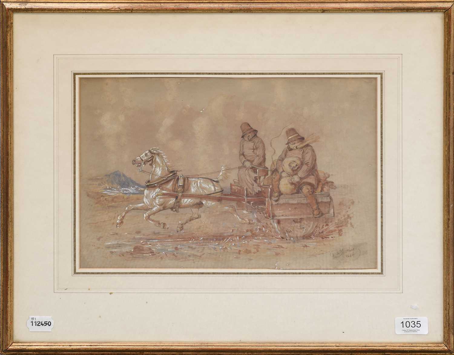 Robert Richard Scanlan (1801-1876)Horse-drawn cart with figures moving speedily through a - Image 3 of 3