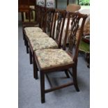 A Set of Six George III Mahogany Dining Chairs, with pierced splats and yoke crest rails