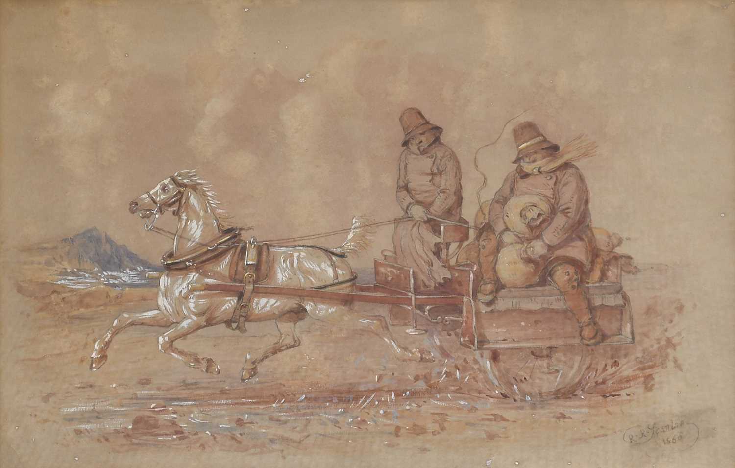 Robert Richard Scanlan (1801-1876)Horse-drawn cart with figures moving speedily through a - Image 2 of 3