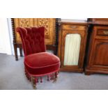 An Inlaid Rosewood Music Cabinet, 19th century, 53cm by 35cm by 96cmA Small Button Back Chair, of