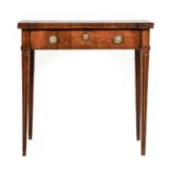 A George III Mahogany Foldover Card Table, 75cm by 40cm by 74cmTop warped and splitting and with