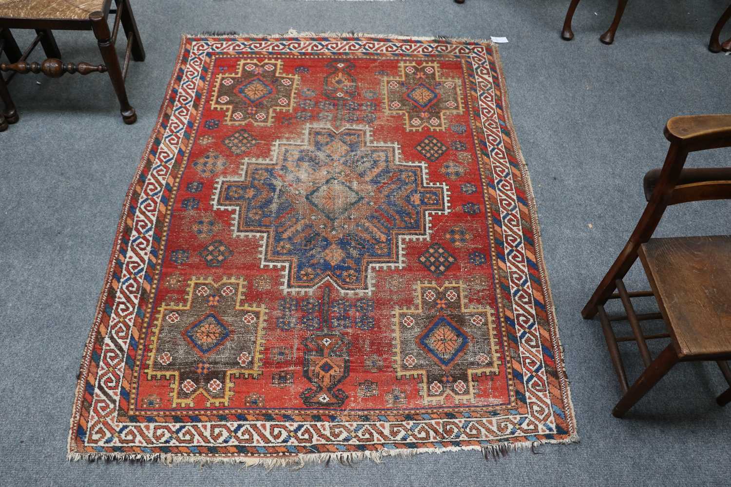 A Kuba Rug, the indigo field with two rows of stylised flowerheads enclosed by Harshang borders, - Image 3 of 3