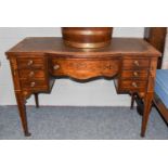 An Edwardian Inlaid Rosewood Leather Inset Desk, 99cm by 54cm by 71cmA Mahogany Pembroke Table, 19th