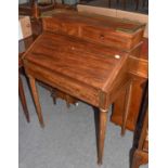 A French Brass Inlaid Mahogany Bureau de Dame, early 20th century, with pierced brass gallery and