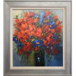 Christian Nesvadba (1977-2008) German ''Red & Blue Floral''Signed oil on canvas, sold with