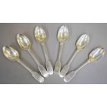 A Set of Six Victorian Silver Teaspoons, by William Lister, Newcastle, 1837, Fiddle pattern,