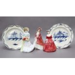 Two Pearlware Plates with Scalloped Rims and Moulded Swags to the Borders, late 18th century,