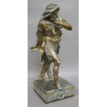 A Late Victorian Gilt Spelter Figure of David Slaying Goliath, on a reeded Neo-Classical square