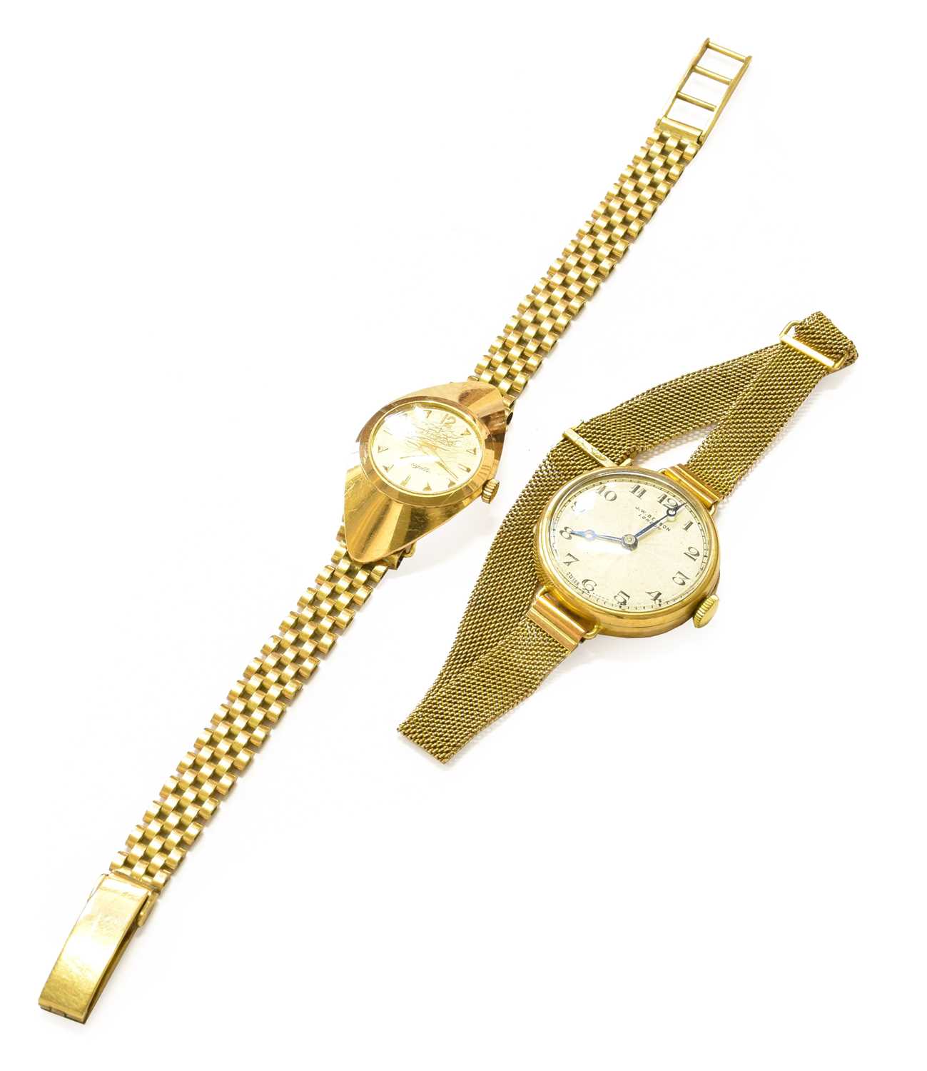 A lady's 9-carat gold, J.W.Benson wristwatch, and a lady's 18-carat gold wristwatch with attached