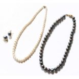 Two Cultured Pearl Necklaces, lengths 43cm and 44cm; and A Pair of Cultured Pearl Earrings, with