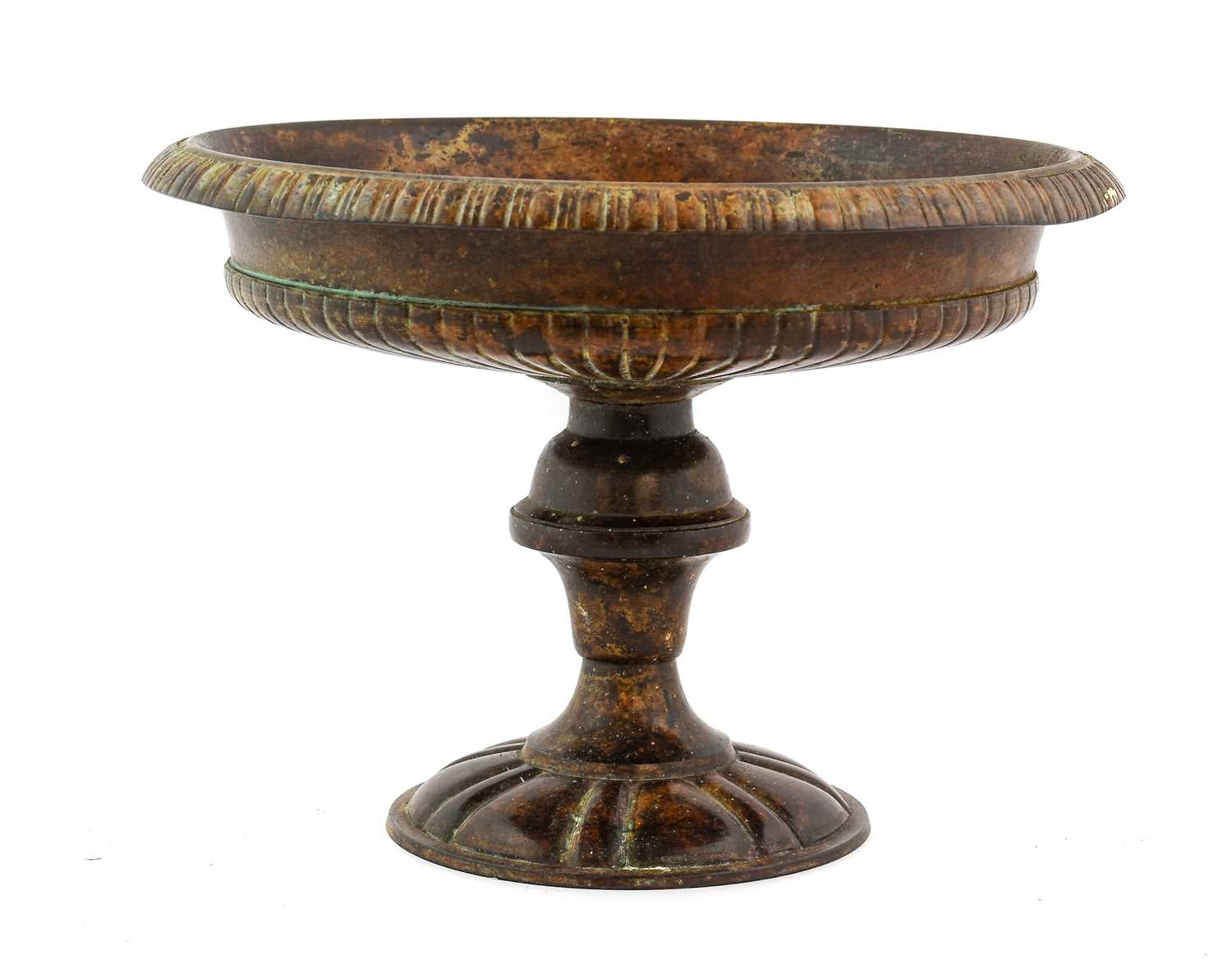 A Bronze Tazza, in Renaissance style, of campana form with gadrooned rim, knopped stem and fluted