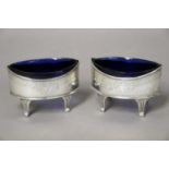 A Pair of George III Silver Salt-Cellars, by Peter and Ann Bateman, London, 1792, navette shaped and