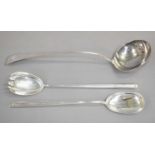 A George III Silver Soup-Ladle and a Pair of Edward VII Silver Salad-Servers, the soup-ladle by