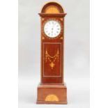 A Sheraton Revival Miniature Mahogany Longcase Clock, housing a timepiece with platform