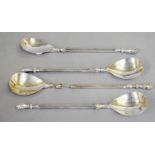 A Set of Four Silver Spoons, Apparently Unmarked, Possibly 19th Century, each with fluted stems