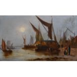 British School (19th Century)Busy fishing scene with figures Oil on board, 25.5cm by 42cm