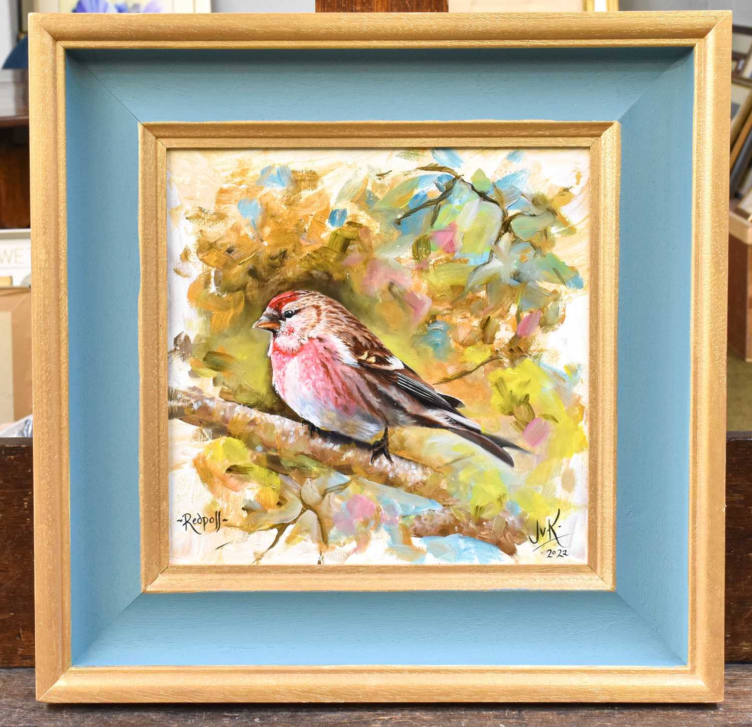 Jo Van Kampen (b.1968) "Redpoll" Signed, inscribed and dated 2022, oil on panel - Image 2 of 2