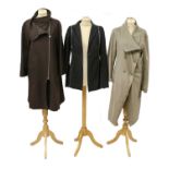 Three Modern Ladies Coats, comprising a Sportmax brown mid length coat (size 10); Pure DNKY beige