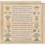 A Sampler Worked by Jane Floyd, December 8th 1834, with central verse and decorative flowers