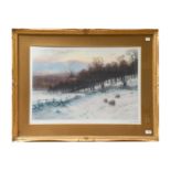 After Joseph Farquharson Sheep in a snow bound landscape Signed in pencil print, 51cm by 74cm