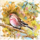 Jo Van Kampen (b.1968) "Redpoll" Signed, inscribed and dated 2022, oil on panel