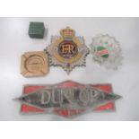 ~ DUNLOP TYRES: A Vintage Cast Metal Advertising Plaque, 39cm wide, A Castrol Glass Advertising