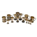 ~ Fourteen Assorted Silver Plate Presentation Trophy Cups, engraved and plain examples, to