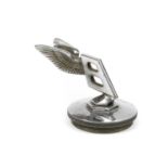 A Bentley Winged Chrome Car Mascot, mounted on a circular radiator cap, 9cmStamped registration