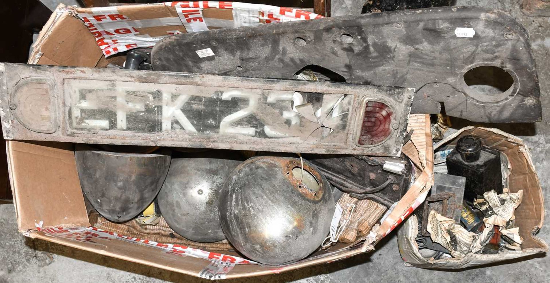~ A Quantity of 1920/30's Car Spares, including: Headlamps, Car Dashboard, Rear Number Plate (EFK
