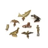 ~ Seven Assorted Solid Brass/Copper Accessory Mascots, to include: two eagle examples, fish, owl,