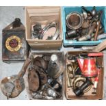 ~ A Collection of Car Autojumble, to include: assorted oil cans, greasing guns, car headlamps,
