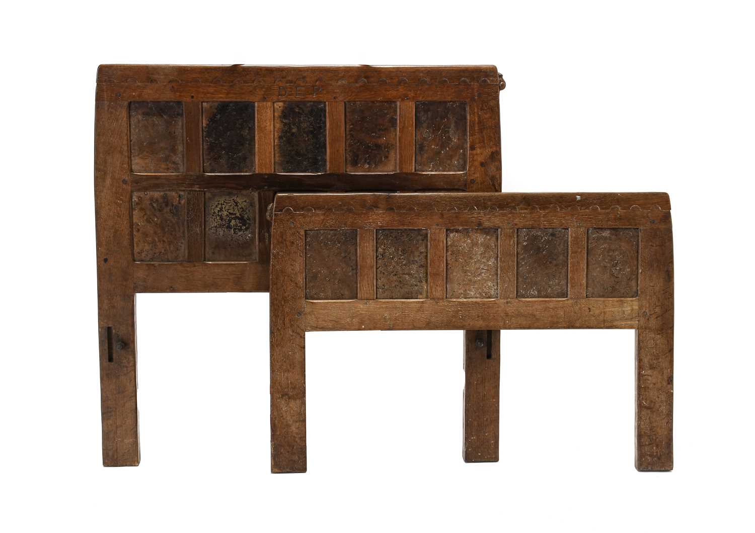 Robert Mouseman Thompson (1876-1955): A Burr Oak 3ft Single Panelled Bedstead, circa 1930s/40s,