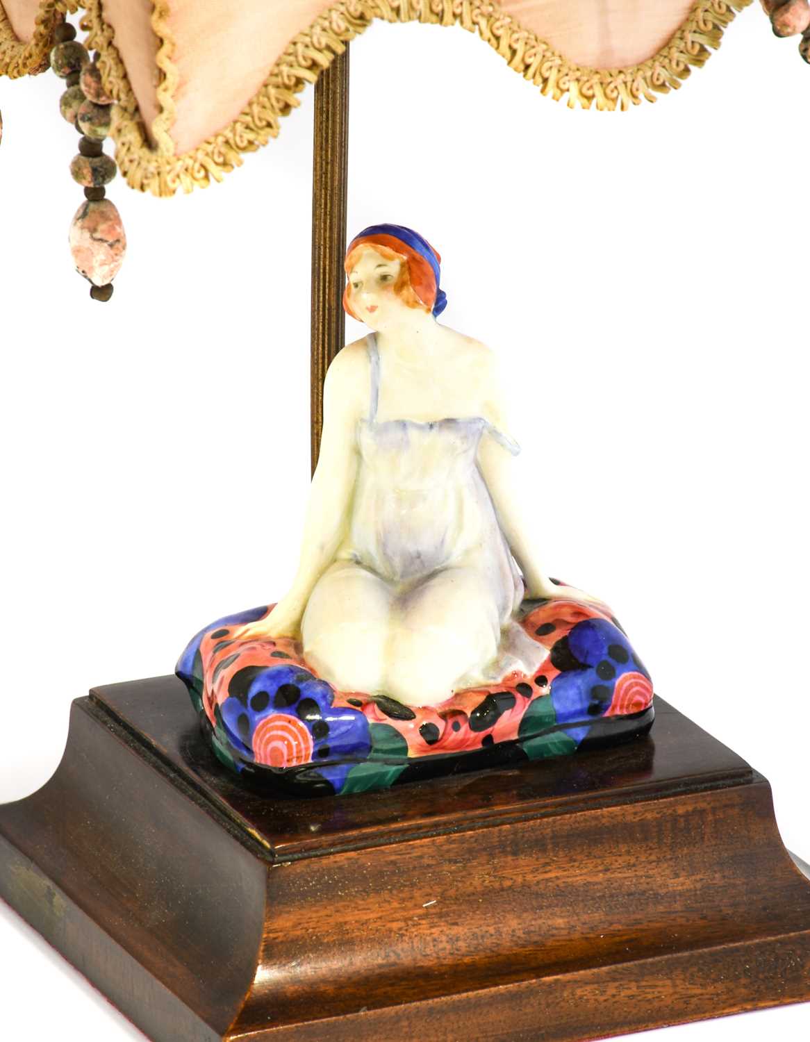 A Royal Doulton Negligee Figural Table Lamp, the figure bolted to a stained plinth base with brass - Image 2 of 10