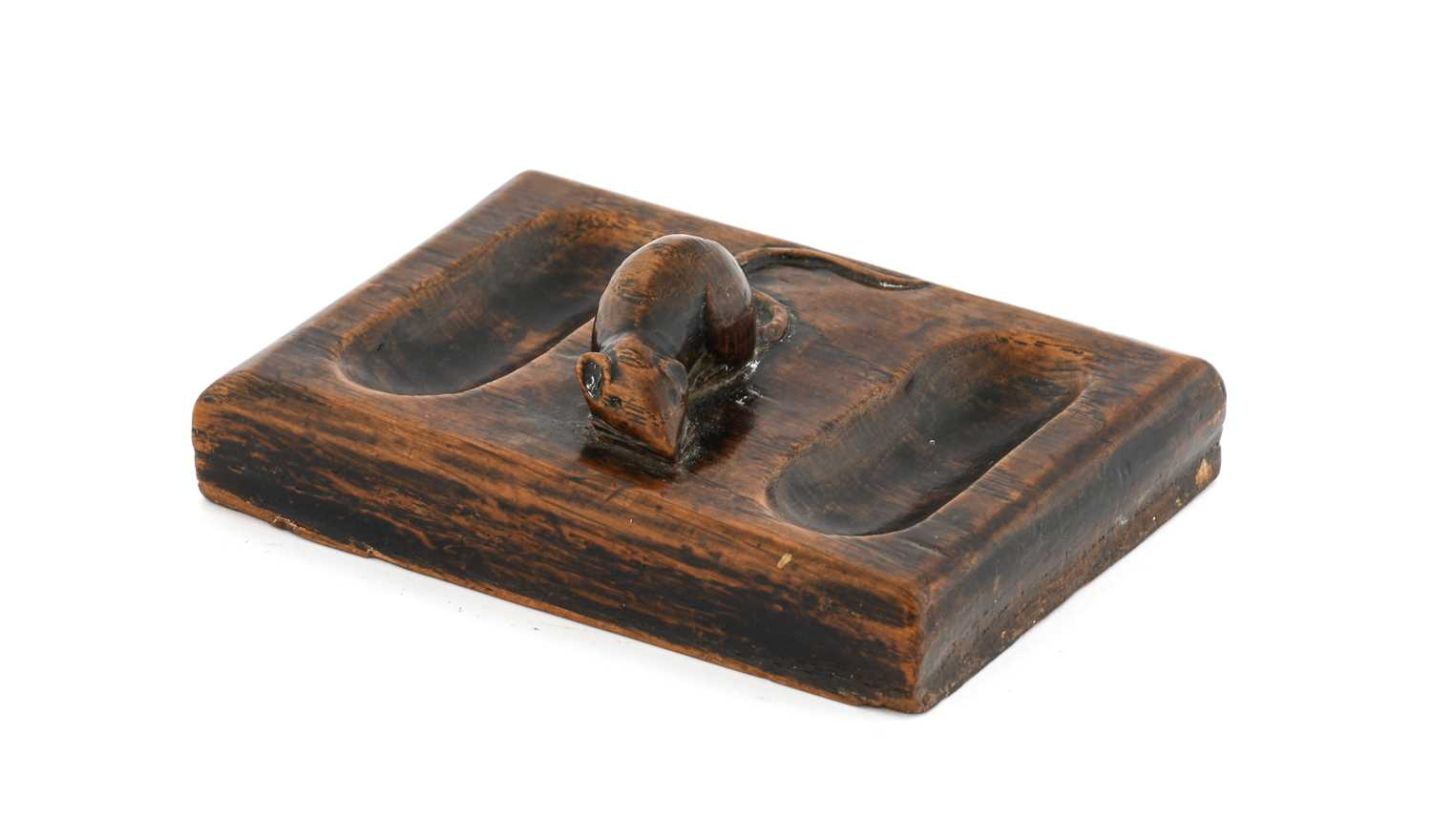 Robert Mouseman Thompson (1876-1955): An English Oak Double Pin Tray, circa 1930s, with carved mouse