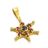 A Synthetic Ruby, Synthetic Sapphire and Diamond Star Motif Pendant, stamped '750', length 2.